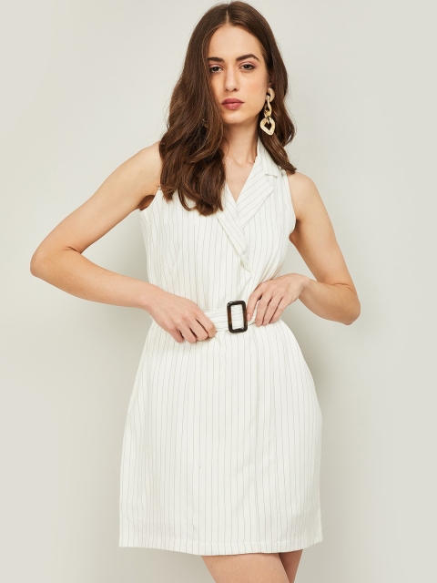 

CODE by Lifestyle Women White & Black Striped Belted Shirt Dress