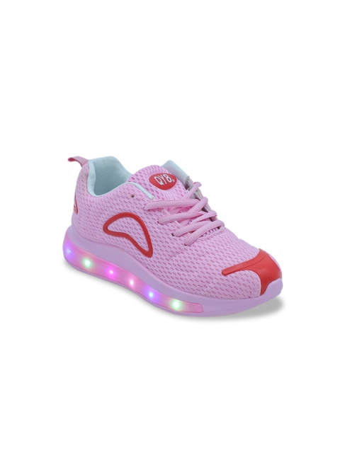 

FEETWELL SHOES Unisex Kids Pink Woven Design Sneakers With Lights