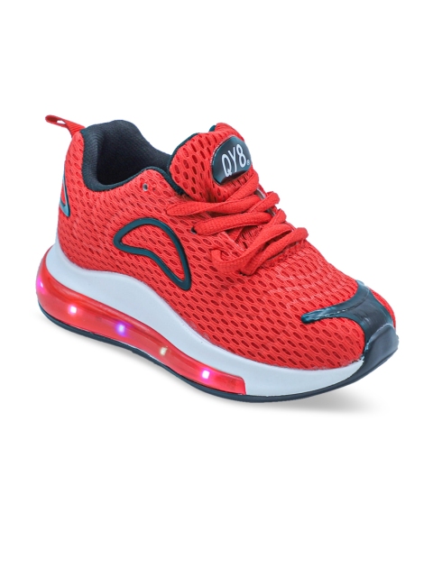 

FEETWELL SHOES Unisex Kids Red Woven Design Sneakers With Lights