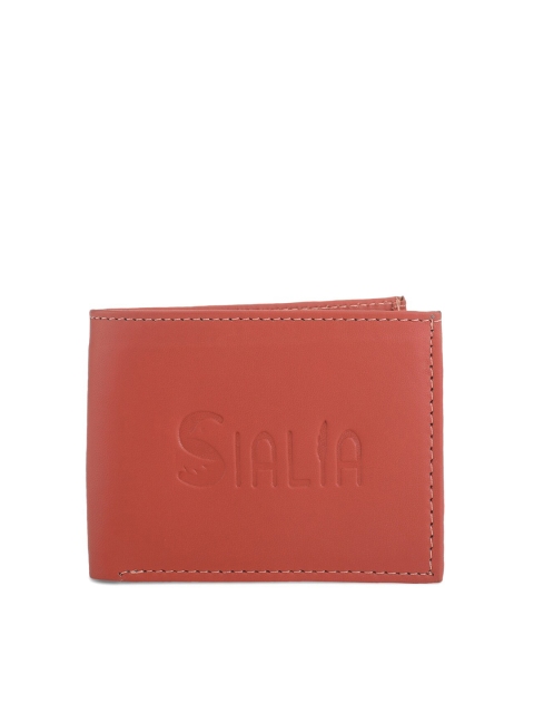 

SIALIA Men Orange & Beige Textured Leather Two Fold Wallet