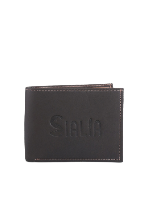 

SIALIA Men Grey & Beige Textured Leather Two Fold Wallet