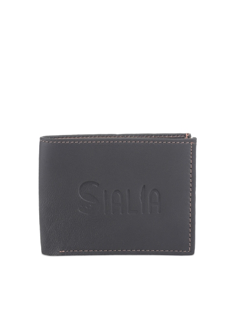 

SIALIA Men Grey & Beige Textured Leather Two Fold Wallet