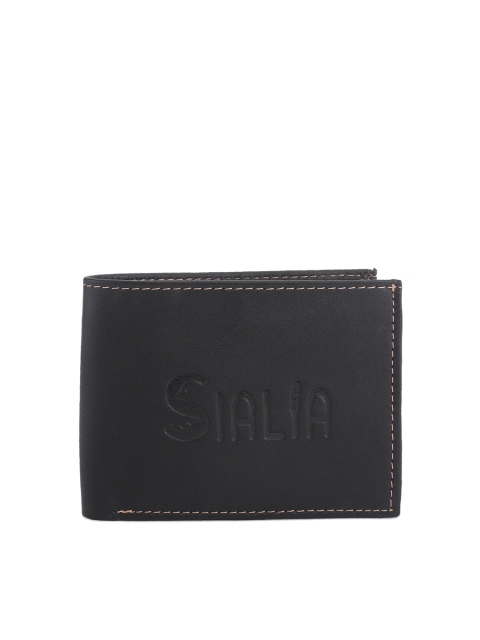 

SIALIA Men Black & Beige Textured Leather Two Fold Wallet