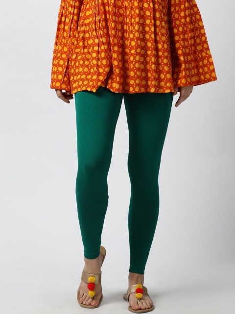 

GOLDSTROMS Women Green Solid Cotton Ankle-Length Leggings