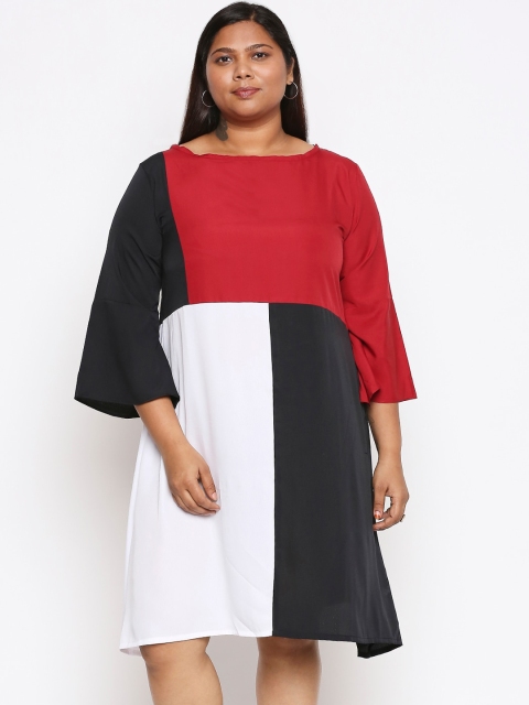 

XXLLENT Maroon Colourblocked Crepe A-Line Dress