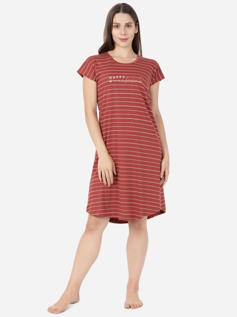 

GOLDSTROMS Women Maroon & White Striped Sleep Shirt