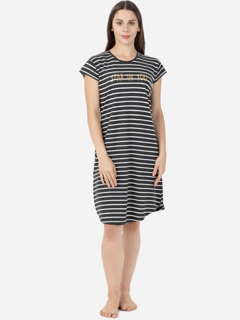 

GOLDSTROMS Women Charcoal Black & White Striped Sleep Shirt