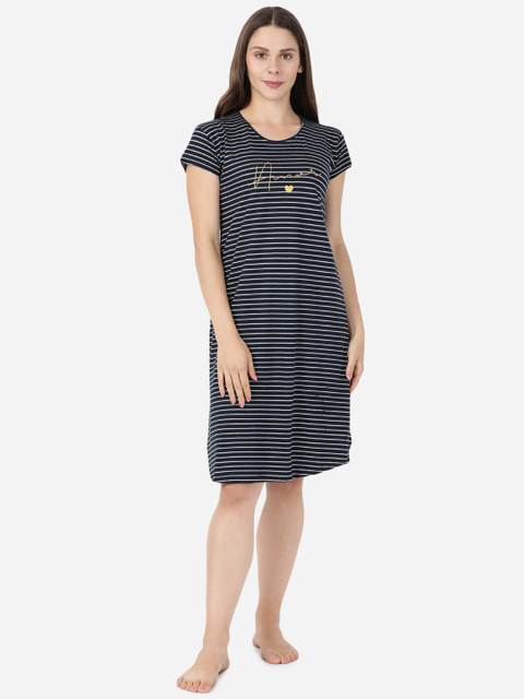 

GOLDSTROMS Women Navy Blue & White Striped Sleep Shirt