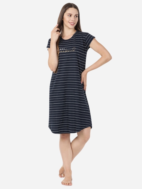 

Women Navy Blue & White Striped Sleep Shirt