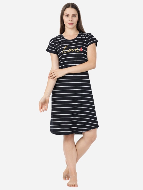 

GOLDSTROMS Women Black & White Striped Sleep Shirt