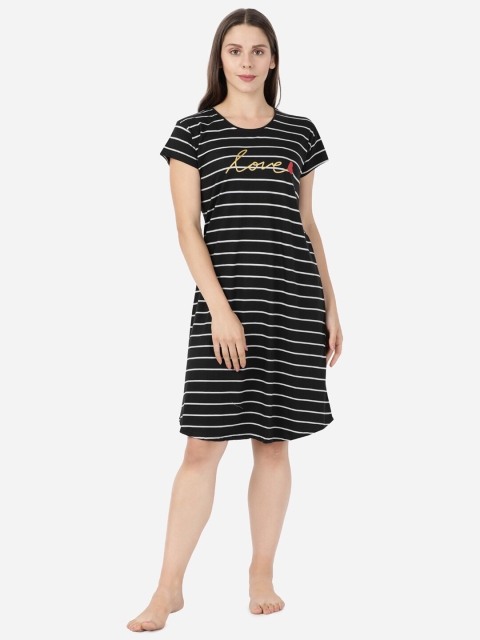 

GOLDSTROMS Women Black & White Striped Sleep Shirt