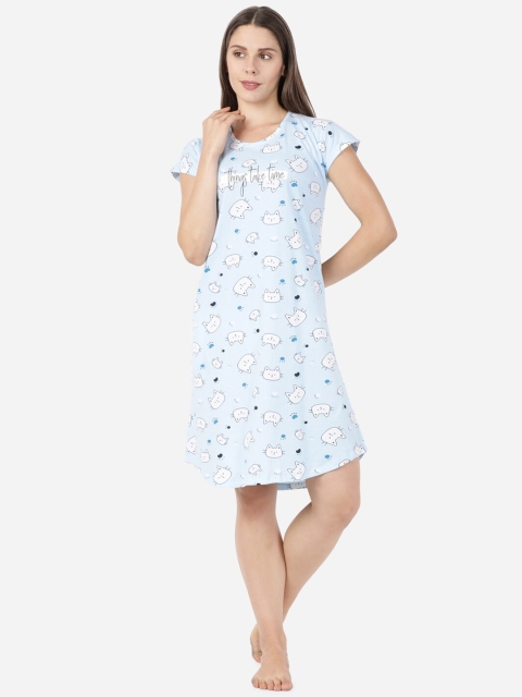 

GOLDSTROMS Women Blue & White Printed Sleep Shirt