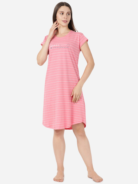 

GOLDSTROMS Women Pink & White Striped Sleep Shirt