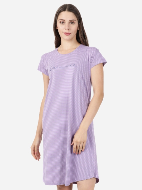 

GOLDSTROMS Women Lavender & White Striped Sleep Shirt