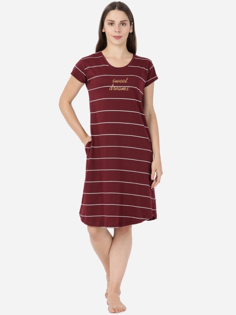 

GOLDSTROMS Women Maroon & White Striped Sleep Shirt