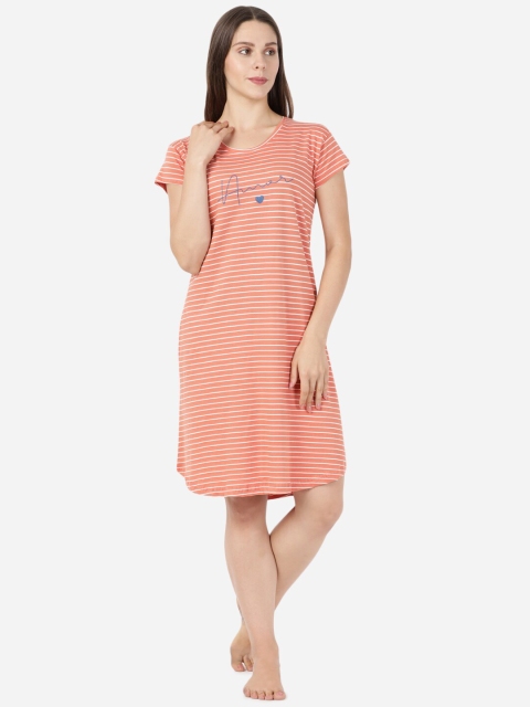 

GOLDSTROMS Women Peach & White Striped Sleep Shirt