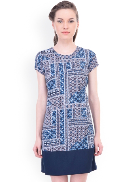Oxolloxo Women Blue Printed A-Line Dress available at myntra for Rs.399