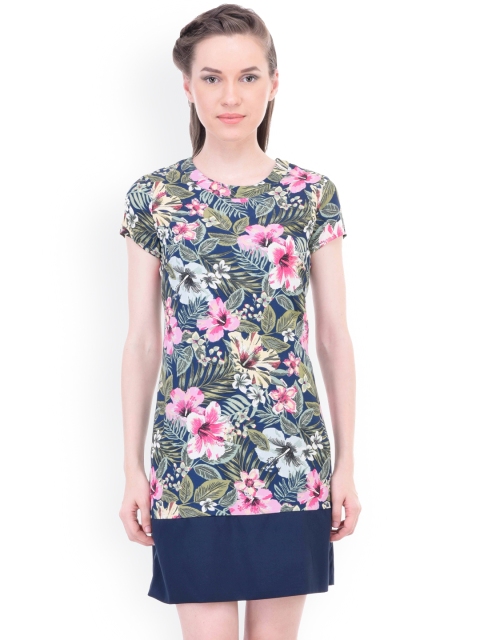 Oxolloxo Women Blue Printed A-Line Dress available at myntra for Rs.399