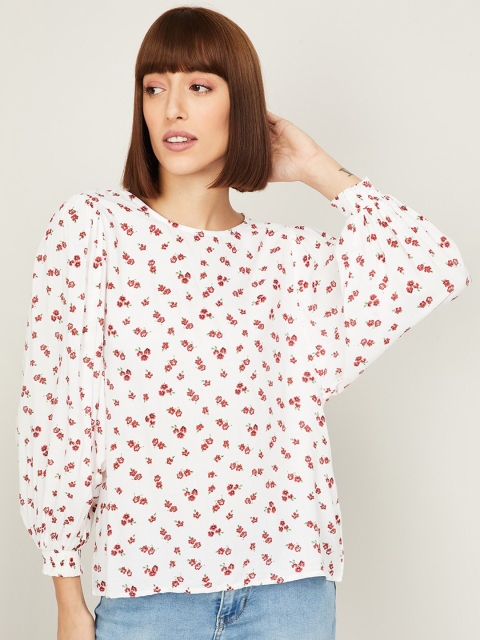 

Fame Forever by Lifestyle White & Red Floral Printed Top