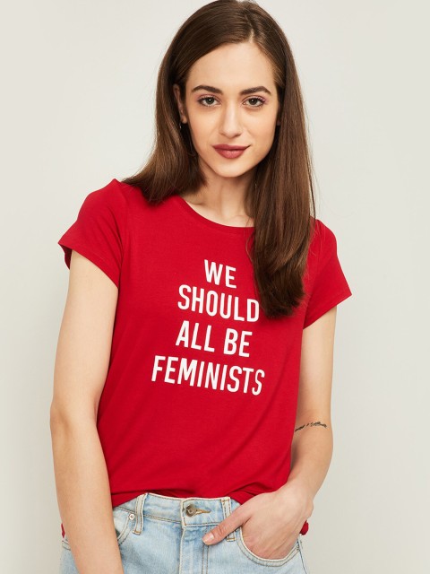

Fame Forever by Lifestyle Women Red & White Typography Printed T-shirt