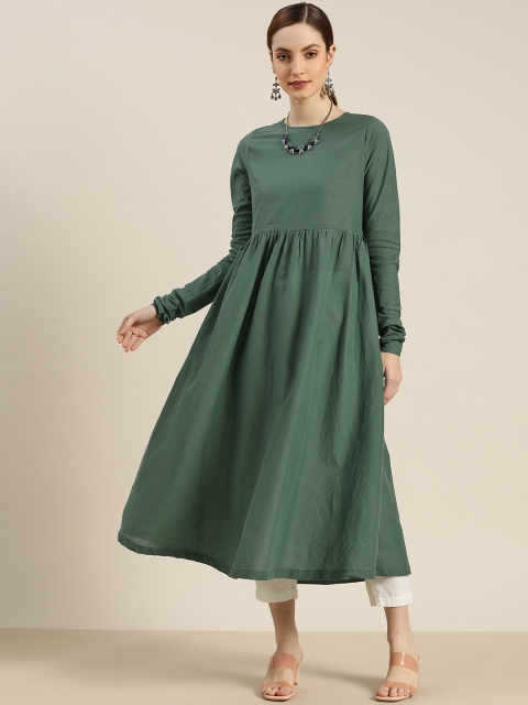 

Moda Rapido Women Green Solid Cotton A-line Kurta