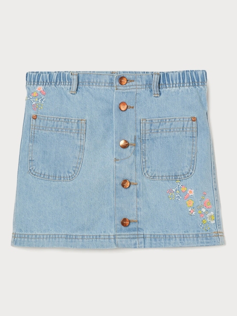 

Bossini Girls Blue Washed Pure Cotton A-Line Knee-Length Skirt
