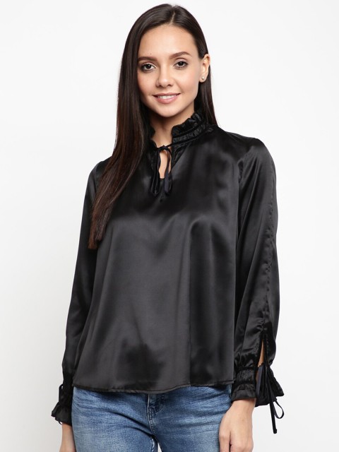 

Mayra Black Keyhole Neck Satin Regular Top