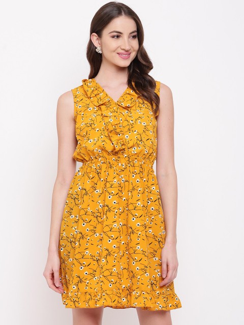 

Mayra Women Yellow Floral Printed Fit and Flare Dress