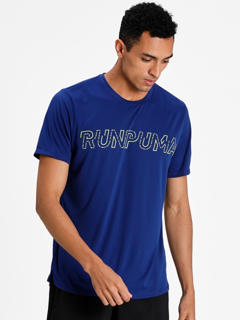 

Puma Men Blue & Yellow Logo Printed Short Sleeve Running T-shirt