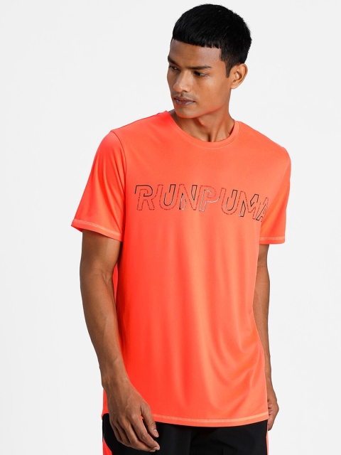 

Puma Men Orange Logo Printed Short Sleeve Running T-shirt