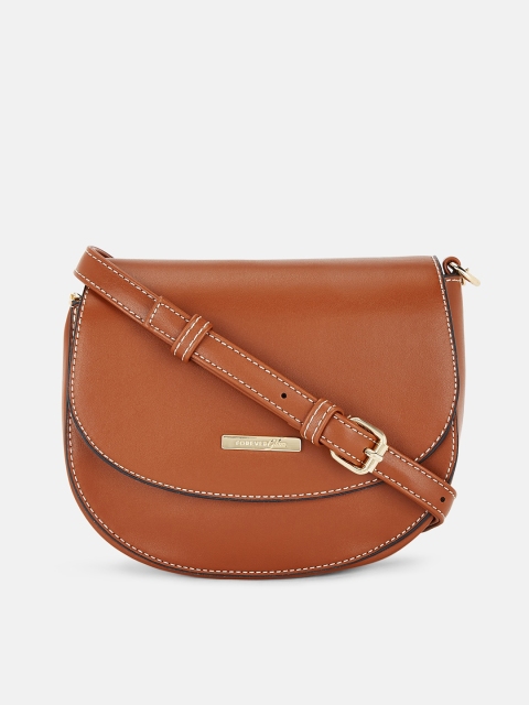 

Forever Glam by Pantaloons Tan Leather Half Moon Sling Bag