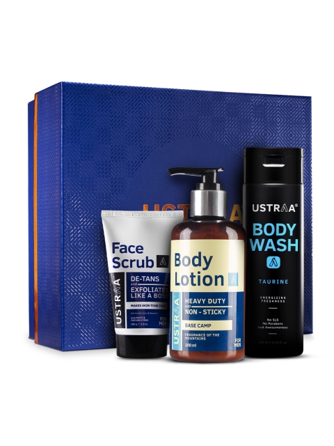 

Ustraa Body Wash With Body Lotion & De-tan Face Scrub, Blue