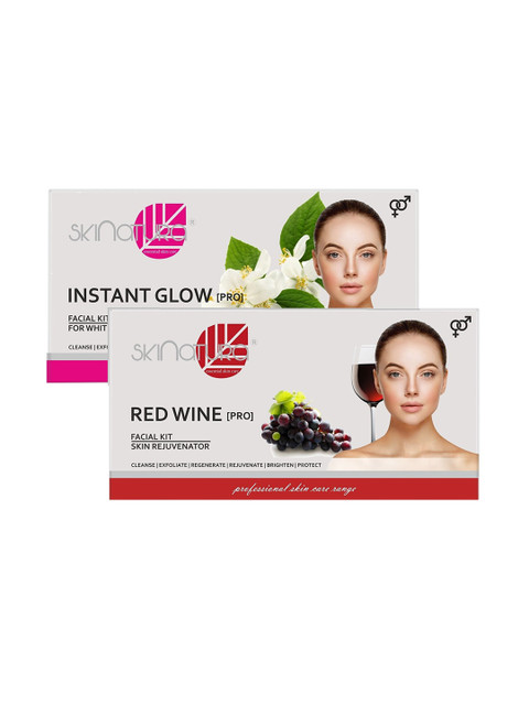 

Skinatura Set of 2 Instant Glow Facial Kit (Whitening Glow) + Red Wine Facial Kit, White