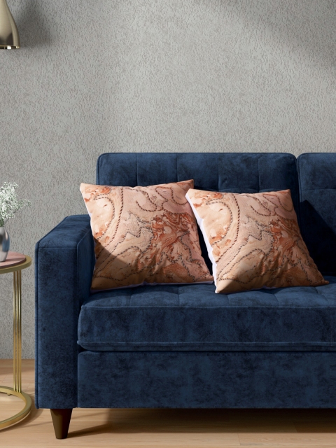 

Aura Set of 2 Beige & Rust Orange Abstract Print Thread Work 260 GSM Square Cushion Covers
