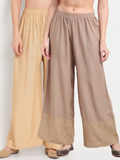 

TAG 7 Women Beige & Gold-Toned Ethnic Palazzos