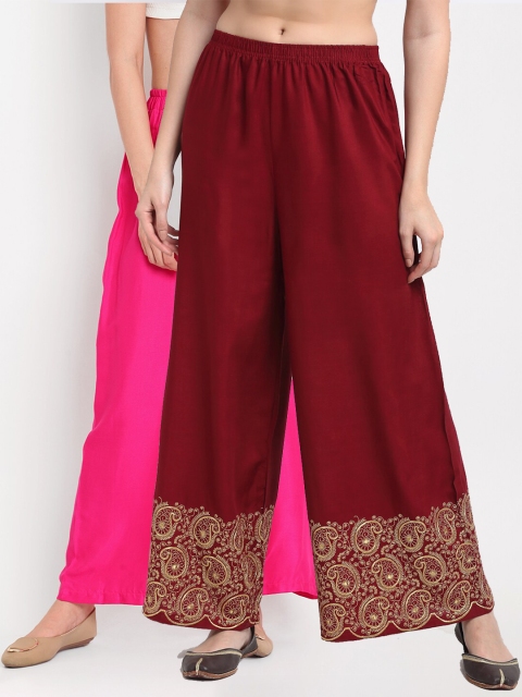 

TAG 7 Women Pink & Maroon Set of 2 Palazzos