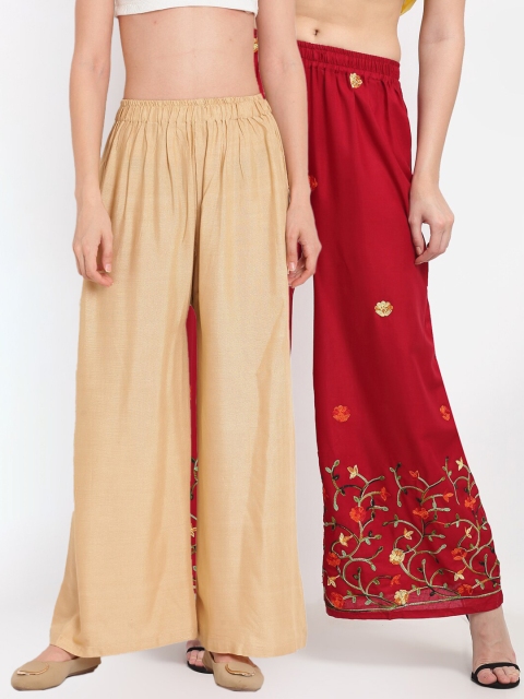 

TAG 7 Women Beige & Red Set of 2 Palazzos
