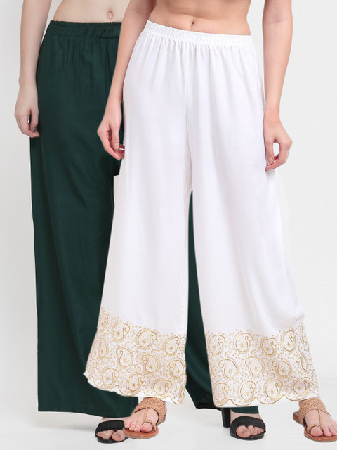 

TAG 7 Women Green & White Set of 2 Palazzos