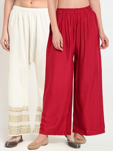 

TAG 7 Women Maroon & White Set of 2 Printed Palazzos