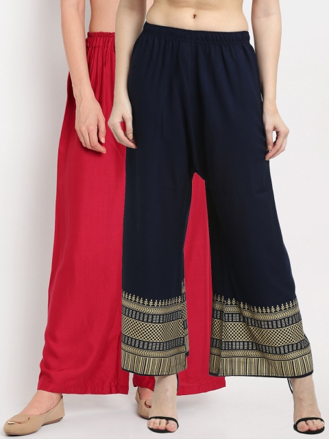 

TAG 7 Pack Of 2 Women Maroon & Navy Blue Printed Palazzos