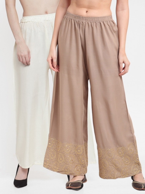 

TAG 7Pack Of 2 Women Off White & Taupe Palazzos