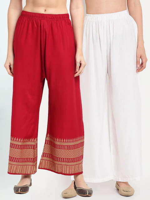 

TAG 7 Pack Of 2 Women White & Red Printed Palazzos