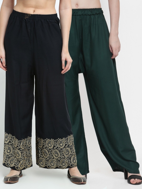 

TAG 7 Pack Of 2 Women Green & Black Palazzos