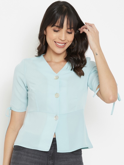 

Madame Turquoise Blue Georgette Shirt Style Top