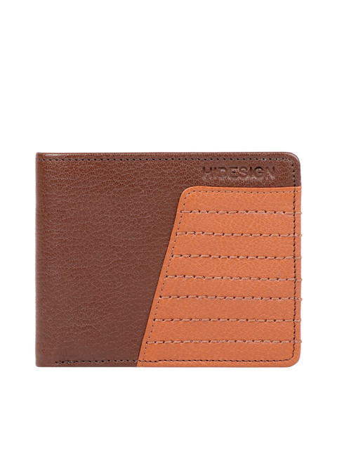

Hidesign Men Brown & Tan Self Design Leather Two Fold Wallet