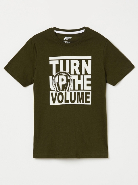

Fame Forever by Lifestyle Boys Olive Green and White Typography Printed T-shirt