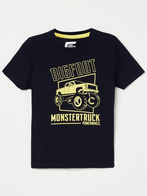 

Fame Forever by Lifestyle Boys Navy Blue and Yellow Graphic Printed T-shirt
