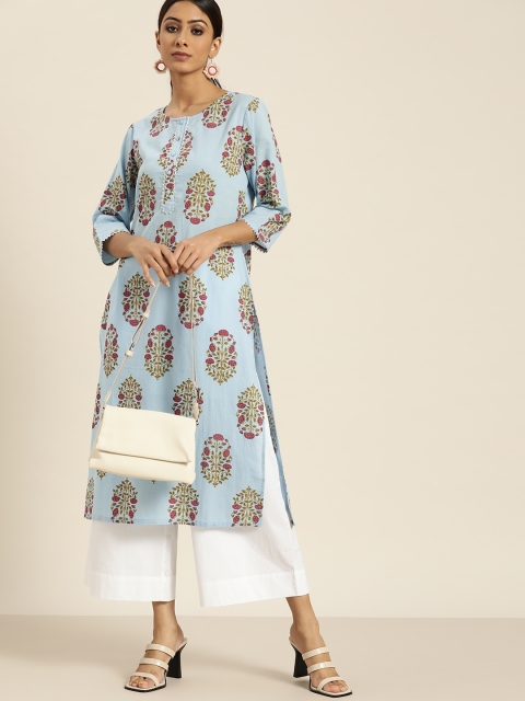 

Moda Rapido Women Blue & Olive Green Pure Cotton Ethnic Motifs Printed Kurta