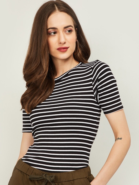 

Bossini Black & White Striped Fitted Top