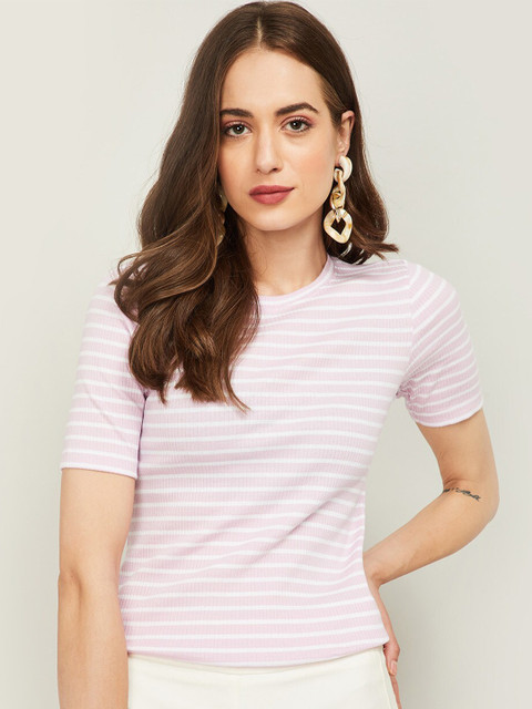 

Bossini Lavender & White Striped Regular Top